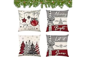 Ajuanbazha 4 Piezas Fundas Cojines Navidad, 45x45cm Almohada Decorativa de Lino Funda de Almohada Navidad, Fundas de Cojines Decorativas para Sofá, Cama y Sala (B)