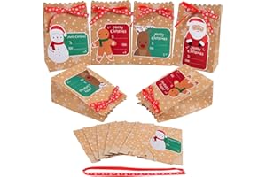Scatole Carta Natalizie, MonQi 24pcs Scatole Regalo Natale Con 24 Tag Regalo E Nastri,Scatole per Regali Natale,Sacchetti Regalo di Carta Natale,Sacchetti Regalo Natale,Sacchetti Carta Natale