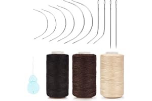 Beayuer Needle and Thread Set Professional Hair Extension Tools Hair Weave Needle 10 pcs with 3 pcs Black Brown Beige Threads for Making Wig Sewing Hair Weft Hair Weave Extension (Mixed Color)