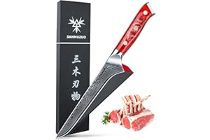 SANMUZUO Coltello filetto 18 cm, Professionale Coltello da Disossare Giapponese Acciaio Damasco Coltello da Cucina Impugnatura Resina - Xuan Series(Rosso Tramonto)