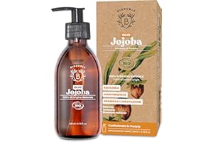 Bionoble Olio di Jojoba Biologico 200ml - 100% Puro, Naturale e Pressato a Freddo - Viso, Corpo, Capelli, Barba, Unghie - Vegan e Cruelty Free - Jojoba Oil - Bottiglia di Vetro + Pompa