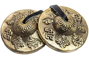 Tingsha Cymbals Bells - Easy To Play - Meditation Mindfulness Chime For Chakra Healing Sound Bath Spiritual Gifts Handcrafted Tibetan By Himalayan Bazaar (Asta Mangal)