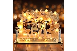 Hzdyopk Geldgeschenke Geburtstag, 50 Geburtstag Geschenk mit LED Lichterkette, Geschenk zum 50 Geburtstag für Mann Frau, Holz-Schild Gästebuch Kreatives 50. Geldgeschenke Dekoration