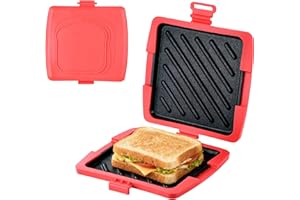 Hahorpa Microwave Toastie Maker, Red Micro Toastie Maker with Removable Aluminium Plates & Silicone Shell, 16 x 16cm Microwave Sandwich Toaster for Bacon Sandwich Panini Grilling