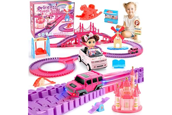 iKidiki Cadeau Fille 3 4 5 6 7 8 Ans, Circuit Voiture Enfant Jouet Fille 3-8 Ans Circuit Voiture Electrique Jeu Fille Train Electrique Enfant Cadeau Fille 3-8 Ans Anniversaire Cadeau Noël