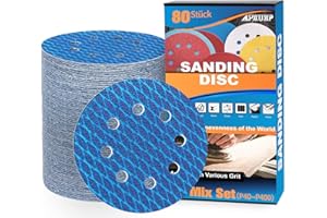 ALPXUXP 80 Pezzi Dischi Abrasivi 125mm,Rotondi Carta Vetrata 8 Fori a Forma di Diamante in Blu,Abrasivo Resistente All'intasamento,per Levigatrice Orbitale (10 x 40/60/80/120/180/240/320/400 Grana)
