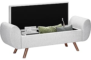 HOMCOM Panca Contenitore Fondo Letto con Braccioli, Pouf in Tessuto con Gambe in Legno e Vano da 53.8L, per Camera e Salotto, 132x42x50 cm, Grigio