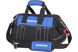 WORKPRO Borsa porta Attrezzi Lavoro a Bocca Ampia 40 x 22 x 26 cm, Multitasche per Impieghi Pesanti, con Base Rigida in Plastica Impermeabile, Portautensili