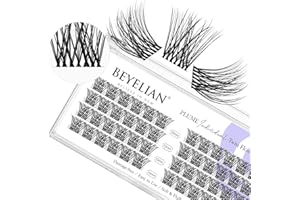 BEYELIAN DIY Eyelash Extension,Cluster Individual False Eyelashes Extension Natural Look Reusable Glue Bonded Super Thin Clear Band 48 Lash Clusters 10mm