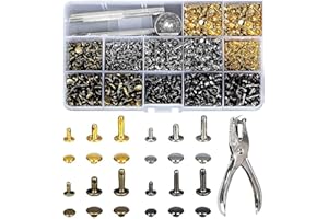 MOCOLI 480 Sets 3 Größen Leder Nieten Doppelkappe Rivet Tubular Metall Ohrstecker mit 4 Werkzeuge Zange/Setzer für DIY Lederhandwerk kleidung (Gold, Silber,Messing und Gunmetal)…