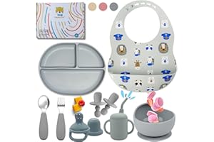HappyDoo | Set Pappa Svezzamento | 12 Pezzi | Piatto Svezzamento con Ventosa | Citola | Bavaglini | Posate per Bambini | Bicchiere | Regalo Ciuccio Frutta |Set Pappa | In Confezione Regalo