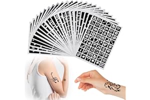 GOSHIES Szablony do tatuażu z henny, 28 arkuszy, zestaw 771 sztuk, tymczasowe szablony, szablony do tatuażu, szablony do malowania twarzy
