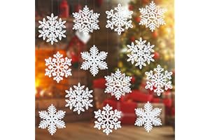 KIIWAH 20 Piezas Copos de Nieve Decoracion, Adornos Arbol Navidad Copo de Nieve Blanco, Copo de Nieve Plástico Colgante para arbol de Navidad Hogar Ventana