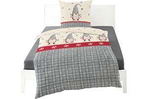 Bierbaum Bettwäsche 3743, Feinbiber, 100% Baumwolle, Designed in Germany, grau 10, 135 x 200 + 80 x 80 cm, Bunt