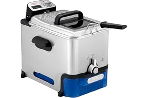 Tefal Deep Fryer Oleo clean Pro, 3.5 Litre Oil Capacity, Oil Storage Box, Easy Cleaning, Stainless Steel, 1.2 kg, 6 Portions, Chips, Fried Chicken 2300W F58-M2, Grey/Blue