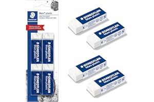 STAEDTLER Mars Plastic, Premium Quality Vinyl Eraser, White, Latex-free, Age-resistant, Minimal Crumbling (526 50 BK) 4 Count (Pack of 1)