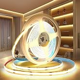 PERVADEO COB LED Strip Lights 12V, 10M Self-adhesive Light White Broth 3000K Lights 320LED/M Flexible Cuttable Width 8mm with