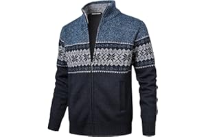 Herothorn Cárdigan de Punto Cremallera cálido suéter Forro Polar para Hombre Chaqueta Jersey de Manga Larga suéter Grueso Completa y Cuello Alto cálido JerséIs Rebeca Sueltos Acolchado