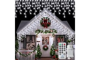 CCILAND IJzel Guirlande Lumineuse Extérieure, 14M 360 LED Guirlande Lumineuse Noël Glace avec Télécommande Minuterie, Étanche 8 Modes Noël Guirlande Lumineuse pour Maison Balcon Véranda Fête Blanc
