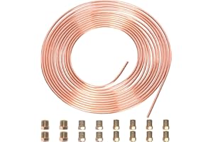 Swpeet 17Pz in Set Rame Rivestito 25 ft 3/16" Kit Tubo Linea Freno, Include 16 Raccordi, Completo Freno di Ricambio o Tubo Carburante, Facile Piegare a Mano (0.028) Spessore Parete, Filo SAE