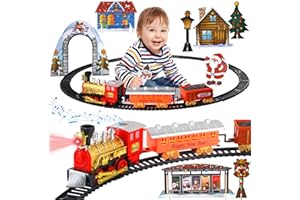Darryy Questo classico set Trenino per Albero di Natale, Trenino Natalizio Sotto Albero, Trenino Elettrico per Bambini, Treno Dell'Albero di Natale Con Effetti Luminosi e Sonori Realistici, Tre Vagoni