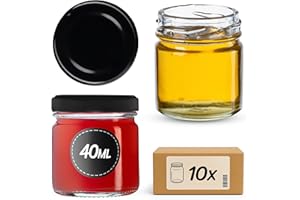 KADAX 10st Mini Gläser 40 ml mit Schraubdeckel fi 43mm, Einmachglas, Gewürzgläser mit Deckel, Sturzglas, Probiergläser, Marmeladengläser, kleine Honiggläser (10 Stück, Schwarz Deckel)