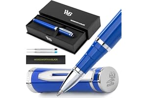 Wordsworth & Black Rollerball Pen - Bolígrafo de Lujo - Acabado en Cromo, Laca Azul, Recarga de Tinta, Recargable, Regalo para Hombres & Mujeres, Escritura Profesional, Bonitos Bolígrafos Elegantes