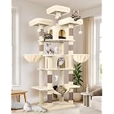 Globlazer Scratcher for Large Cats Beige, Castle Cat Tall 204 cm with 3 Padded Hangers, 2 Nests, 2 Basket, Hammock, Tree Scra