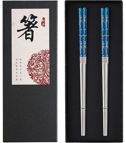 Bacchette in metallo Bacchette riutilizzabili in acciaio inossidabile Bacchette antiscivolo quadrate lavabili in lavastoviglie per set di stoviglie per la cena di sushi  15