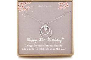 NOURISHLOV Birthday 21st Gifts for Her, Sterling Silver 2 Circle CZ Necklace Gift for Women,21 Year Old Gift,Best Friend or Daughter Birthday Gifts