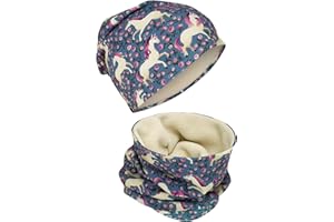 HECKBO Ensemble bonnet beanie et tour de cou pour enfants – intérieur en polaire ou jersey (réversible) – unisexe filles/garçons – 95% coton – pour l’automne, le printemps et l’hiver