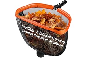 KGC Epuisette Piscine, Epuisette Spa avec Double Filet Durable, Cadre d'Aluminium Intégrée Renforcée Epuisette Piscine Fond pour Piscine, Etang, Spas, Parc Aquatique (sans Manche)