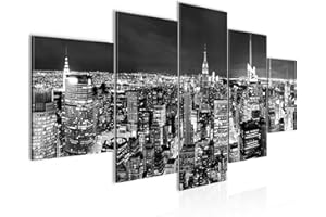 Runa Art - Cuadros Decorativos Horizonte de nueva york 200 x 100 cm 5 Piezas XXL Decoracion de Pared Diseño En blanco y negro 036251c