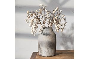 PORCER Ceramic Rustic Farmhouse Flower Vase, 7.2 Inch Boho Terracotta Vase for Home Decor, Living Room, Table, Shelf, Mantel Decoration, Farmhouse, Gray