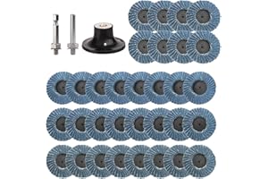 CLKE 35 PCS Disque à Lamelles 2 Pouces/50mm pour Meuleuse d’Angle et Support de Disque de Ponçage 40/60/80/120 Grains, Disques à Meuler, Disques Abrasifs, Disque à Lamelles Conique