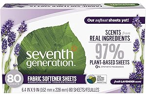 Seventh Generation Fabric Softener Sheets, Blue Eucalyptus and Lavender, 80 Count