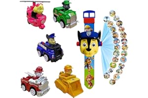 BJPERFMS Paw Dog Patrol Tirare Indietro Autos Giocattolo Set Dog Patrol Orologio di Proiezione Dog Patrol Confezione Macchinine Pull And Go Play Giocattolo Veicolo die-Cast per 3-12 anni Bambini