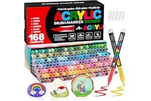 VAKKI 168 Couleurs Feutre Acrylique, Stylos Acryliques Liquide Direct Acrylic Paint Marker Coloriage pour Adultes, Marqueur Acide Acrylique Pour Coloriage, Pierre, Calligraphie, Bois, Toile, Verre
