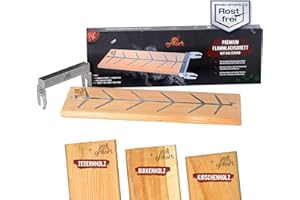 grillart® Premium flame salmon board with holder (birch wood) made of stainless steel for wonderful flame salmon - also ideal for flame belly - ideal for fire bowl as well as barbecue and campfire