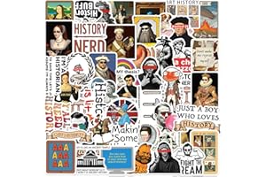 BRIC DODO 50 Pcs Interesting History Stickers Laptop Car Scrapbook Phone Skateboard Suitcase Luggage Bike Vintage Vinyl Waterproof Aesthetic Personalised Stickers for Teens Boys Girls Adults