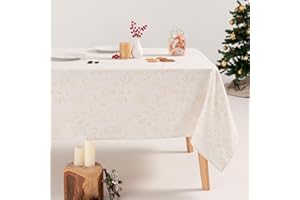 GAMUSI Mantel Navidad Floral Jacquard Hilo Dorado Mesa Comedor Rectangular Decoración Navideña 140x350 cm Color Blanco