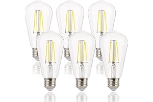 FLSNT Żarówka E27 4000K Zimna biel, 7W (odpowiednik 60 W), ST64 LED Edison Żarówka Vintage E27 Żarówka E27, 806LM Wewnętrzna żarówka LED E27, nie ściemnialna, zestaw 6 szt
