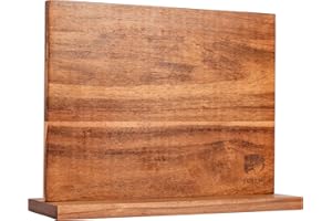 FULLHI Double face grand bloc de couteaux magnétique en bois d'acacia Porte-couteau Set Stand avec Stronge bandes magnétiques Couteaux de cuisine de stockage Rack Organisateur d'outils (30 * 24.8CM)