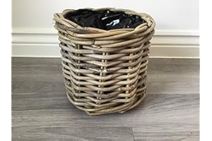 SMRL Round Baskets/Planters, Plastic Lined, Excellent Quality, Very Strong Kuba Rattan (Small)