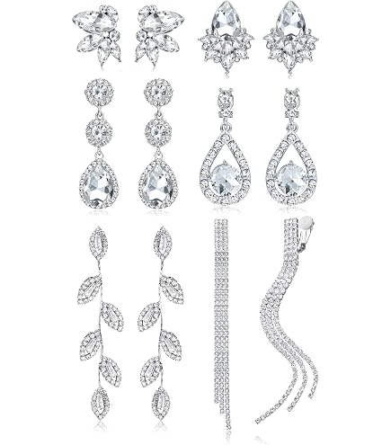 Kakonia 12 Paia Orecchini A Clip Set Per Donna – Non Forati, Con Zirconi, Perle E Cristalli, Ipoallergenici, Eleganti E Moda