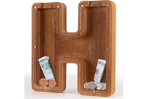 Lakpopya Spardose für Kinder Erwachsene Sparschwein Groß Spardose Buchstabe Holz A-Z Spardose Personalisiert Durchsichtig Taufe Geschenk Dekoration für Jungen Mädchen (H)