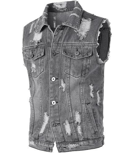 Texpeed Blau Denim Motorrad Weste Herren - Chopper Biker Rocker Weste - Mit Reißverschlusstaschen - 7XL