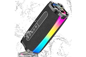 BESNOOW Portable Bluetooth Speakers, 20W Wireless Speaker with HD Loud Stereo Sound, 18H Playtime, Bluetooth 5.1, RGB Lights, FM, Built in Mic, IP7 Waterproof Speaker for Home, Outdoors, Travel, Birthday Gift