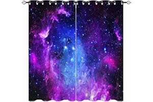 YUANZU Galaxy Curtains - Space Purple Blue Nebula Universe Sky Stars Print Pattern Eyelet Blackout Thermal Insulated & Room Darkening Window Drapes for Kids Boys Girls Bedroom 2 Panels W117cm x D137cm