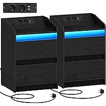 Comodino LED con stazione di ricarica,Comodini Camera da Letto con 2 Cassetti e USB Comodino con illuminazione a LED 16 Colori Regolabile comodino con led adatto per soggiorno (1, Bianco
